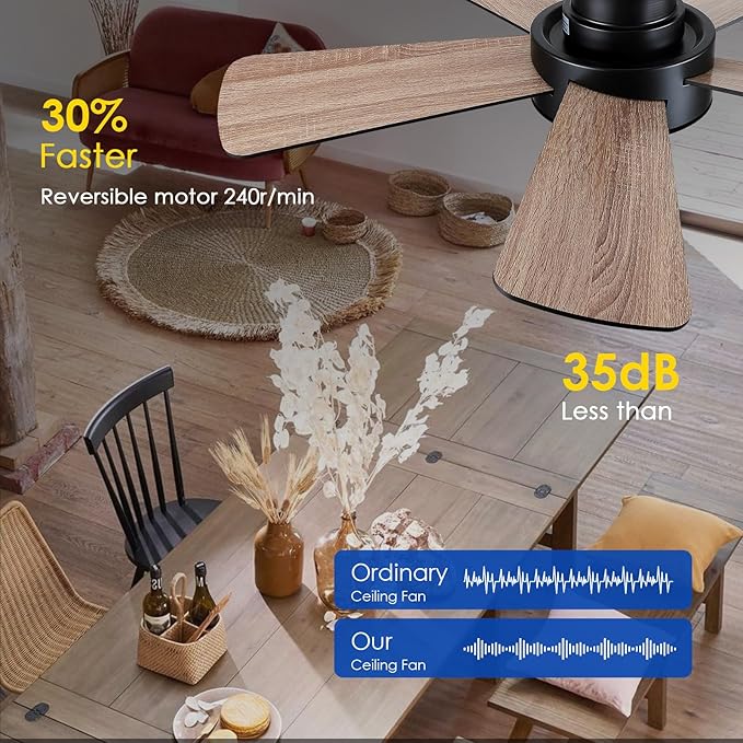 Ceiling Fans with Lights,Modern Low Profile Ceiling Fan with Remote Control,5 Dual-Sided Blades,Reversible DC Motor,40" Black Small Flush Mount Ceiling Fan for Bedroom Indoor/Outdoor Use