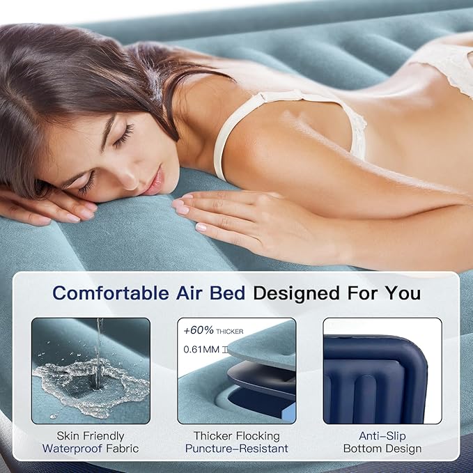 Queen Air Mattress 18” with Built in Pump, 2 Mins High Speed Inflation Luxury Auto Stop Pump Blow Up Mattress Comfort Air Bed, Colchones Inflables