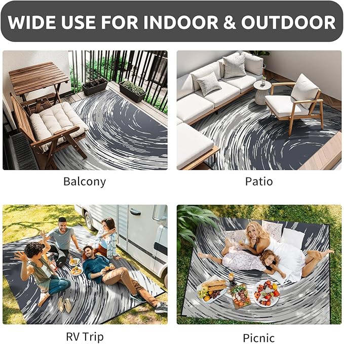 COCOER Modern Outdoor Rug 8x10 Reversible-Waterproof Outdoor Patio Rug-Quick Dry Outdoor Area Rugs Indoor Outdoor Rugs-Outside Rug Patio Decor for Porch Deck Balcony Backyard