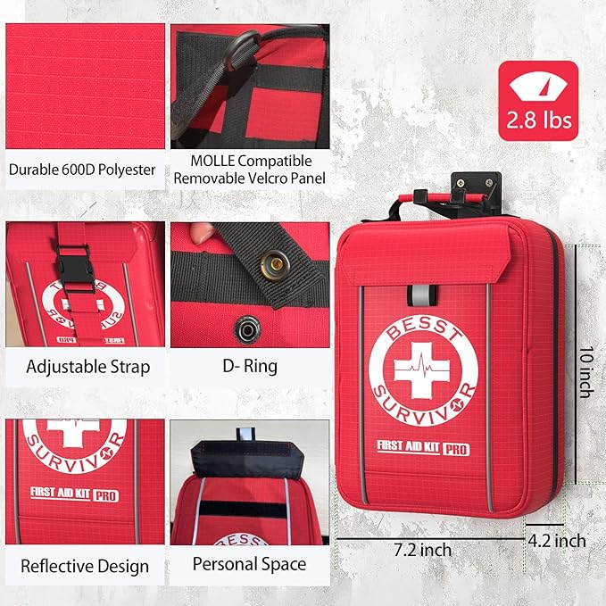 Comprehensive First Aid Kit -Labeled Compartments for Trauma & Emergencies, Compact Emergency Kits for Car, Boats, Camping, Hurricanes and Outdoor Emergencies Survival -265 Piece