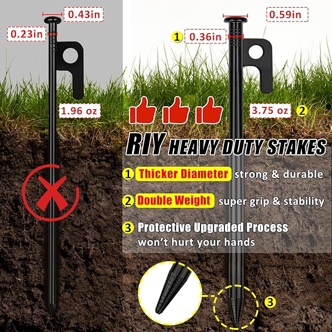 8 Pack Tent Stakes Heavy Duty Metal Tent Pegs for Camping Steel Tent Stakes 8 inch Unbreakable and Inflexible