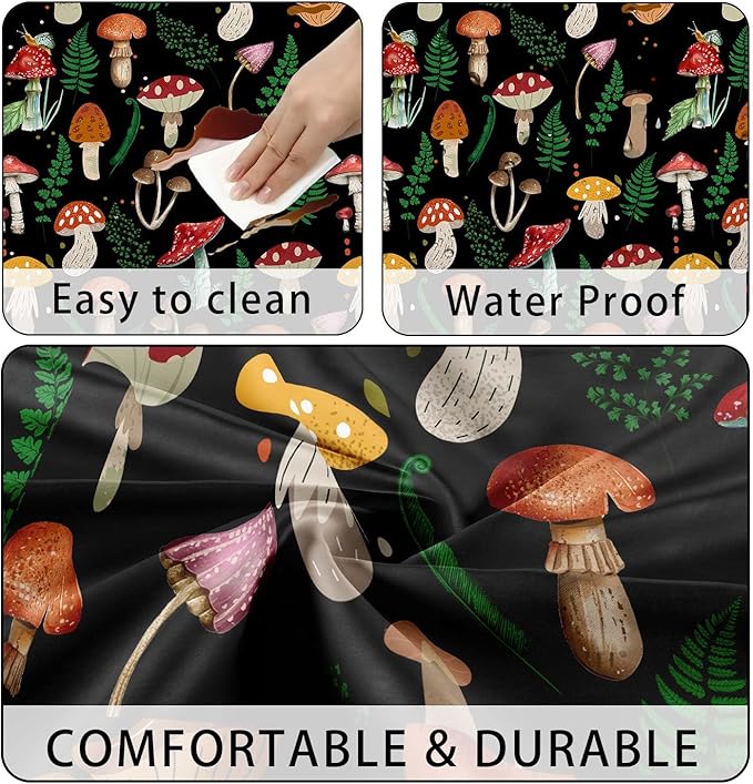 JAWO Black Picnic Table Cover with Bench Covers Elastic Edges Camping RV Essentials Waterproof Windproof Outdoor Fitted Tablecloth Rectangle Camping Tables and Seats, 30x72in