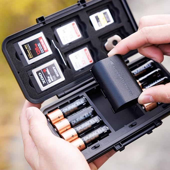 JJC Camera Battery & SD Card Case for 3 Camera Batteries, 6 SD Cards, 5 CFexpress Type A Cards, 6 CFexpress Type B or XQD Cards, Water-Resistant & Anti-Shocked DSLR Battery SD Card Holder