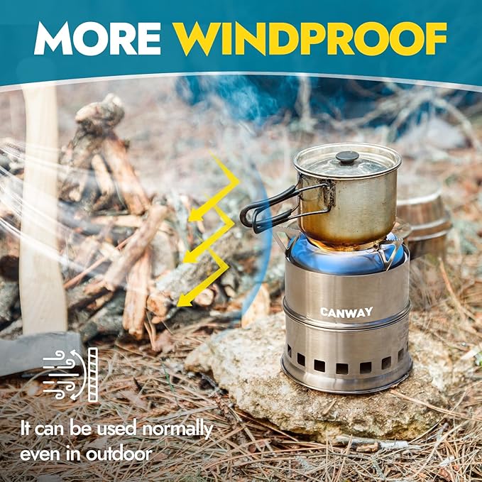 CANWAY Portable Camping Stove Mini Wood Burning Camp Stove for Backpacking Hiking Traveling Survival Cooking Stove Stainless Steel Emergency Folding Camping Stove with Carry Bag