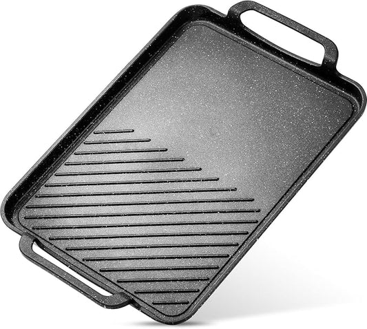 ESLITE LIFE 11" x 17" Nonstick Grill Pan for Indoor Cooking & Outdoor Grilling, Versatile 2-In-1 Induction Large Steak Pan for Stove Tops, PFOA Free, Black