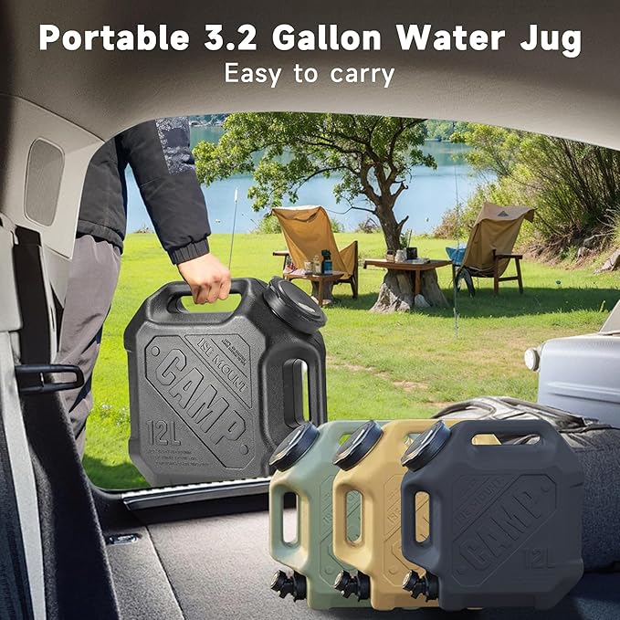 3.2 Gallon Water Jug with Spigot, Portable Water Tank BPA Free, Leak-Proof Water Containers for Camping Water Storage Containers for Emergency Outdoor Hiking Picnic, Green/Black/Yellow