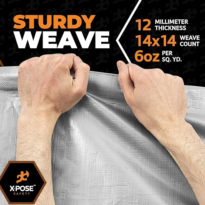 Heavy Duty Silver Poly Tarp 7' X 30' (2-Pack) - Multipurpose Protective Cover - Durable, Waterproof, Weather Proof, Rip and Tear Resistant - Extra Thick 12 Mil Polyethylene - by Xpose Safety