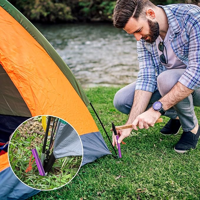 12 Pack Tent Stakes, 7075 Ground Metal Camping Aluminum Tent Pegs, Lightweight Tent Stakes Heavy Duty Spikes Camping Accessories