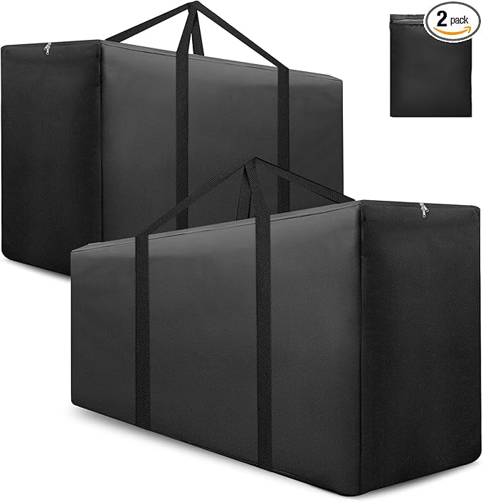2 Pack Extra Large Patio Outdoor Cushion Storage Bag Waterproof 68" L x 30" W x 20" H Outdoor Cushion Furniture Storage Bag with Handle and Protective Zipper (Black, 2 Pack)