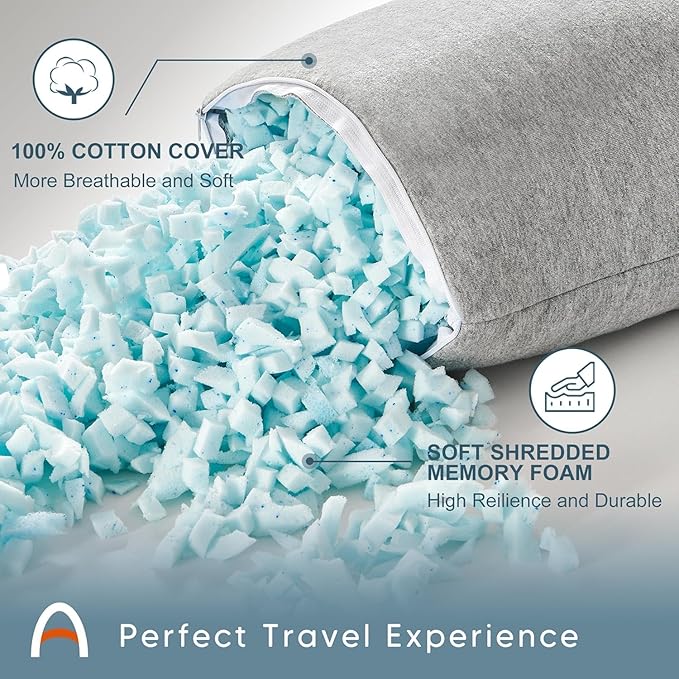 ACCURATEX Camping Pillow-100% Cotton Breathable Cover,Shredded Memory Foam Compressible Travel Pillow,Camping&Travel Accessories-Small Backpacking Pillow Camping Essentials for Sleeping,Car&Airplane