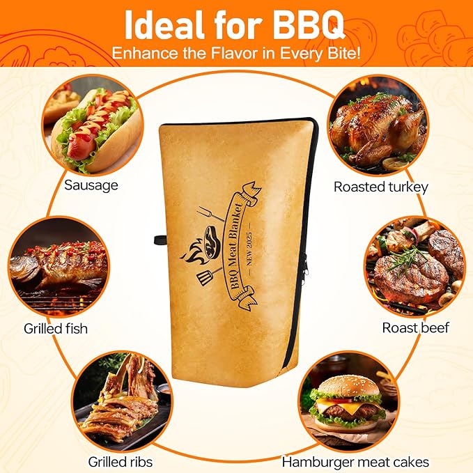 BBQ Blanket for Resting Meat 21 in Reusable Insulated Smoker Grilling Meat Resting Bag with Dual Zippers, Wide Mouth Design for Large Briskets/Pork Shoulders/Turkeys, Grill Gifts