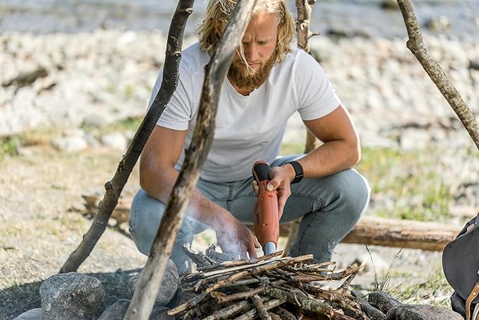 Bison Airlighter 420 | Orange | Cordless Fire Starter | Camping Essential | Torch Lighter | Perfect for Fire Pits, Camping, Charcoal Grills, Fireplaces | Refillable Butane with Built-in Blower