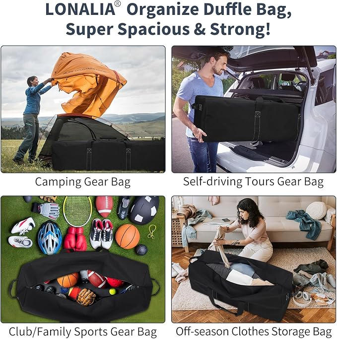 52 Inch Large Duffle Bag for Travel Camping - 180L Extra Large Heavy Duty Duffel Bag, Sport Equipment Storage Bag with 2 Sides Handles-Black