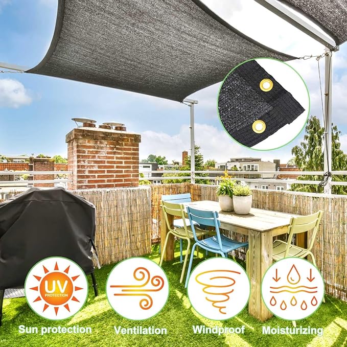 Garden 70% Shade Cloth, 10 x 20 FT Black Sun Shade Net, Mesh Sun Shade Tarp with Reinforced Brass Grommets, Sunblock Shade Cloths for Plants Cover, Greenhouse, Patio, Chicken Coop, Tomatoes