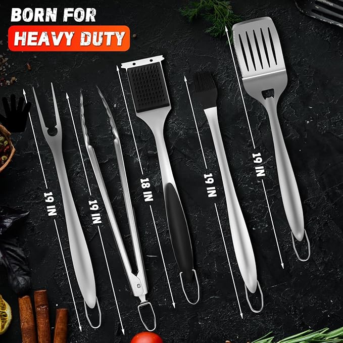 PURPLEBIRD Grill Set for Outdoor Grill 6 pcs - Heavy Duty Grilling Tools Set with Extra Long Handle, Stainless Grilling Accessories for Dad Gifts with Travel Bag, BBQ Utensils Kit for Outdoor Camping