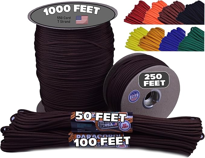 BORED? PARACORD! 550 lb Paracord - Ideal for Crafting, Camping, DIY Projects, Active & Military Outdoors - Strong Survival Rope - Tactical Parachute Cord Type III - Walnut 1000 Feet