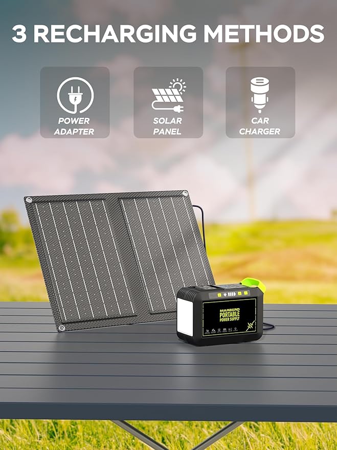 MARBERO 88.8Wh Solar Generator with 21W Solar Panel Included Portable Power Station 80W 110V 120W Max for Camping Outdoor Hiking Fishing Emergency