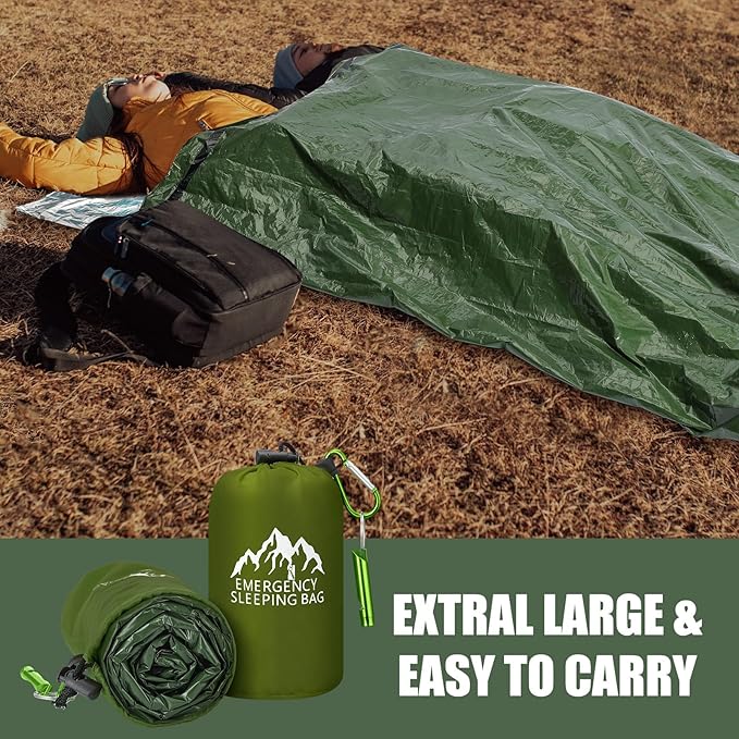 Oudain 6 Pcs XL Emergency Sleeping Bag 94.5" x 49.2" Waterproof Survival Sleeping Bag with Whistle Carabiner Portable Thermal Bivy Sack Emergency Blankets for Camping Hiking Outdoor