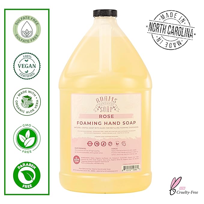 Adams Handmade Soap Liquid Foaming Soap 1 Gal - Rose (Pack of 4)