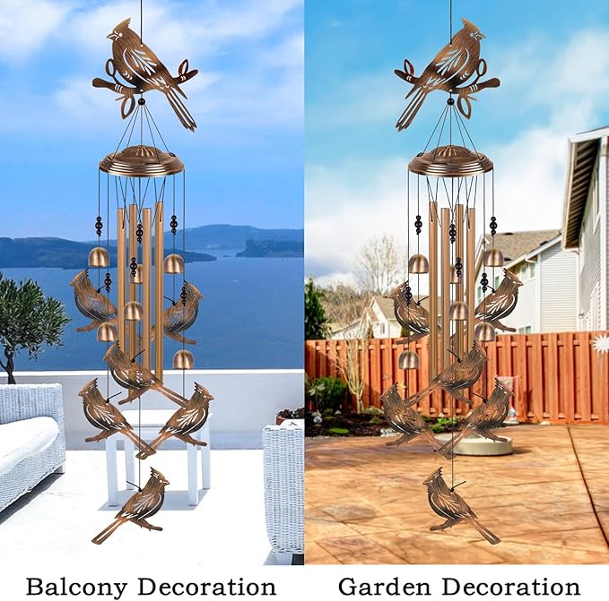 Bronze Cardinal Wind Chimes for Home, Garden, Balconies, Rooms, Patio, Indoor, Outside Decor, Memorial Wind Bell, Retro Wind Catcher, Outdoor Blessing Wind Chime Gifts for Mom, Women, Grandma, Family