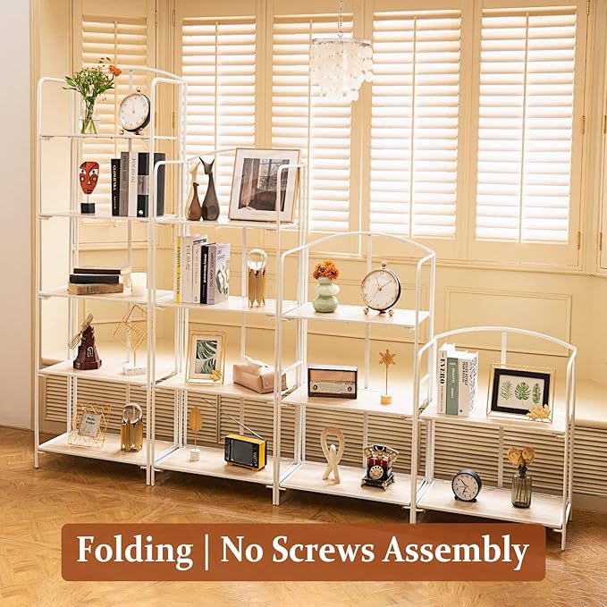 Crofy No Assembly Folding Bookshelf for Living Room, 3 Tier White Collapsible Book Shelf for Home Office, Portable Bookcase Storage Organizer