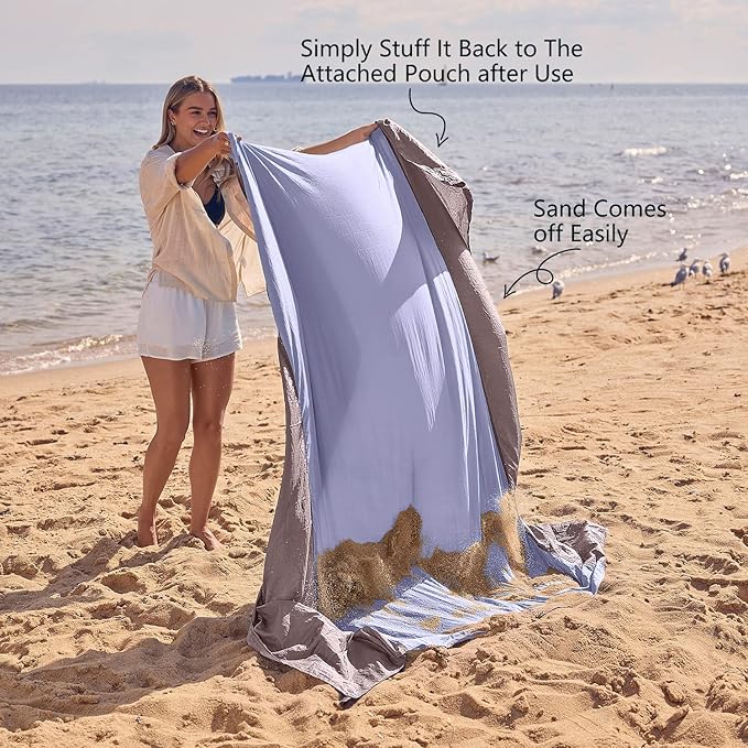 WEKAPO Beach Blanket Sandproof Waterproof, Extra Large Beach Mat, Oversized & Compact Sand Free Mat Quick Drying, Lightweight & Durable with 6 Stakes & 4 Corner Pockets