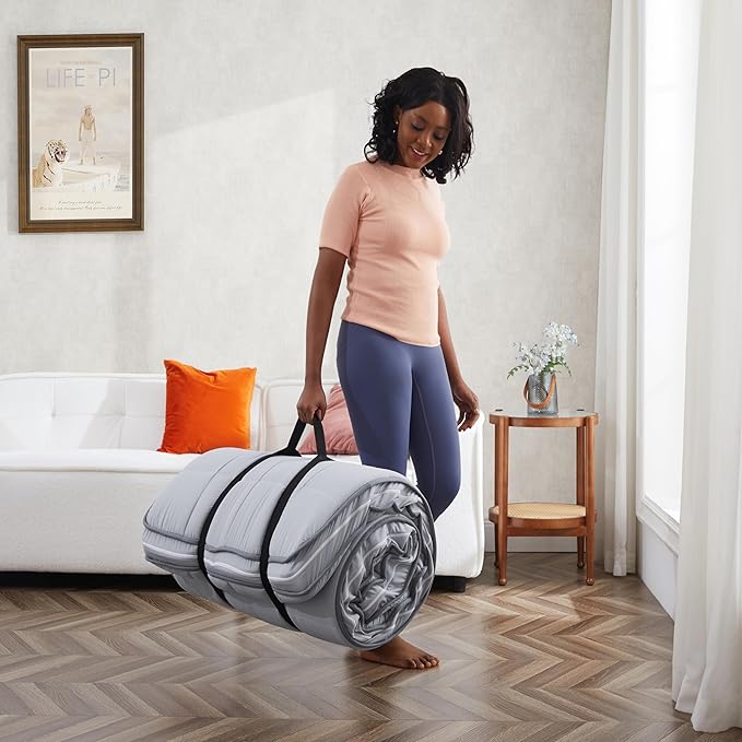 4Inch Cot Mattress Topper,Twin Gel Infused Memory Foam,Machine Washable Pillow Top Cover,Roll Up Floors Mat,Portable Folding Sleep Pad(75 X 38“)