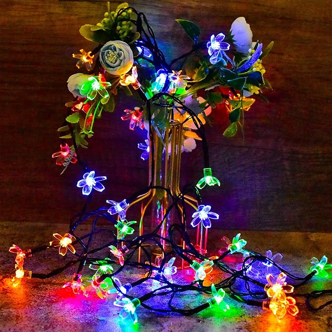 Decorative Colored Pastel Flower String Lights, 33ft 100 LED USB Plug in Cherry Blossom Spring Summer Decoration with Timer for Bedroom Patio Wedding Christmas Easter Hanging, Multicolored