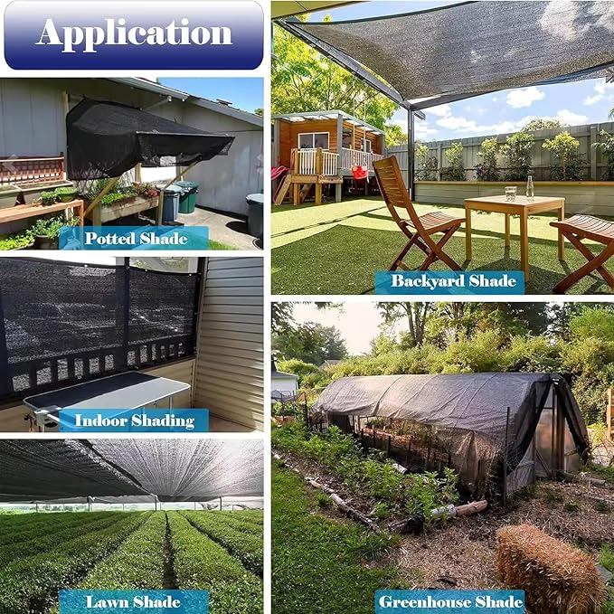 10x18 Ft Shade Cloth for Garden, 90% Black Sun Shade Fabric with Grommets for Plants Heat Protection, Outdoor Sunblock Mesh Cover for Greenhouse, Balcony, Deck, Porch, Carport, Pool