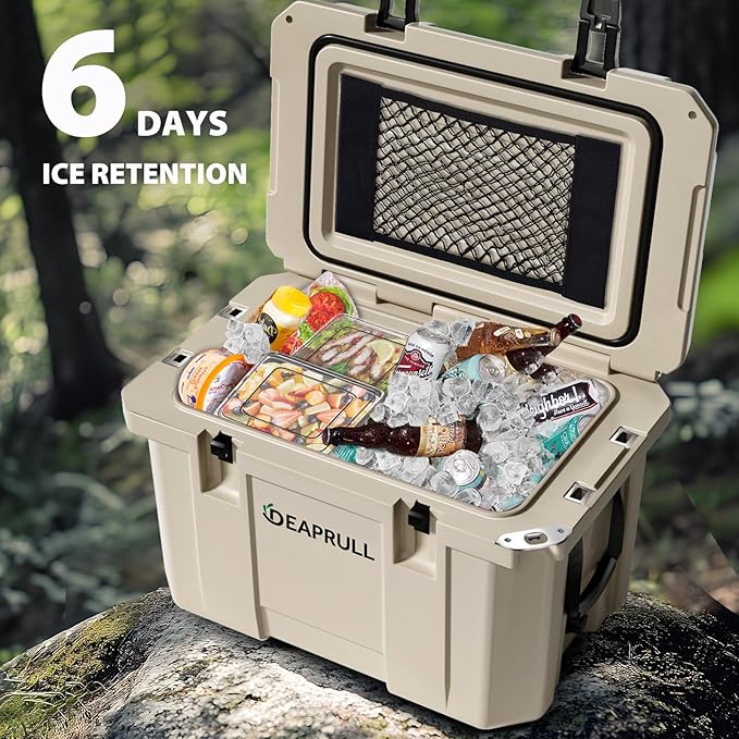 Hard Cooler, Insulated Ice Chest Box Holds Ice for More Days, Portable Cooler with Handle, Cup Holders, Double Latches for Camping Drink, Beach, Picnic, Fishing, Boat, Barbecue