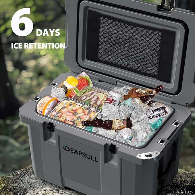 Hard Cooler, Insulated Ice Chest Box Holds Ice for More Days, Portable Cooler with Handle, Cup Holders, Double Latches for Camping Drink, Beach, Picnic, Fishing, Boat, Barbecue