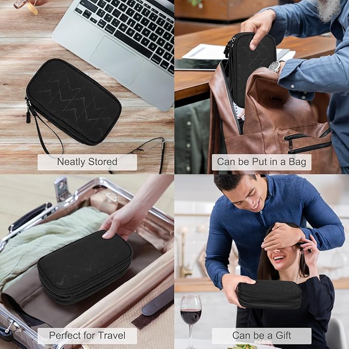 FYY Travel Organizer Pouch Electronic Accessories Carry Case Portable Waterproof Double Layers All-in-One Storage Bag for Cable, Cord, Charger, Phone, Pattern Black