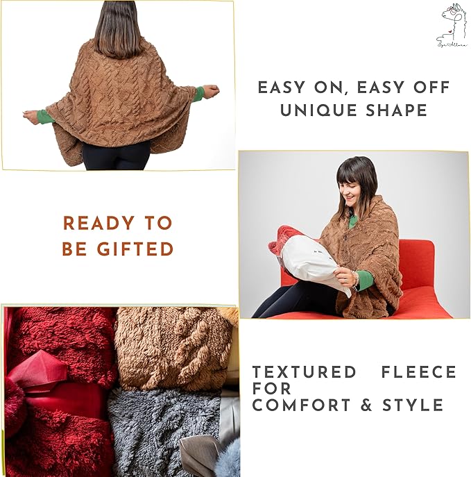 Boho Chic Wearable Blanket -No Sleeves- Lightweight Wrap Shawl - Lap Blanket - Gifts for Grandma - Women's Day Gifts (Jacquard, Velvet Brown)