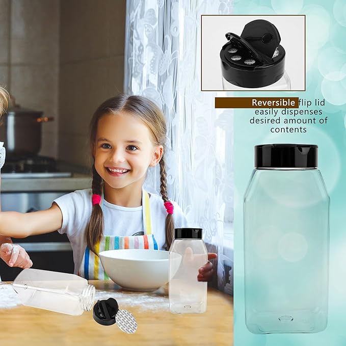 30 Pack 16 oz Plastic Spice Jars with Cap Clear Empty Square Plastic Bottle Containers with Lids Large Empty Powder Storage Container for Storing Spice Seasoning Powders