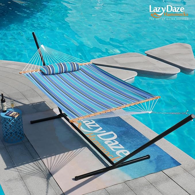 Lazy Daze 12 FT Sunbrella Fabric Hammock with Spreader Bars and Free Pillow Fits for Two Persons, All Weather and Fade Resistant for Patio Yard, 450 lbs Weight Capacity, Dolce Oasis
