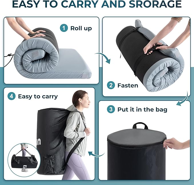 Kingfun Memory Foam Camping Sleeping Pad, CertiPUR-US Camping Mattress Waterproof Roll Up Mattress Guest Bed, Thick Floor Sleeping Mat for Car for Adults with Travel Bag