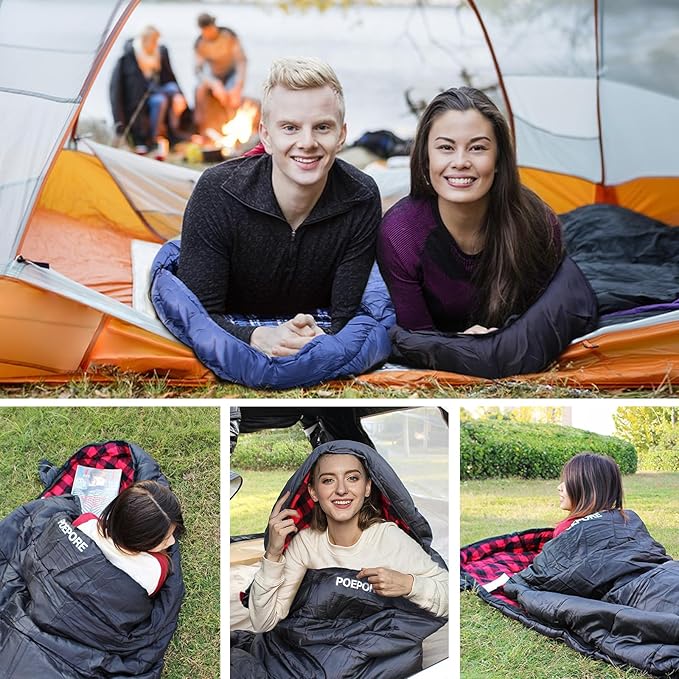 0 Degree Sleeping Bag 100% Cotton Flannel XXL Cold Weather Winter Oversized Sleeping Bag for Adults Camping Zero Degree Big and Tall with Compression Sack