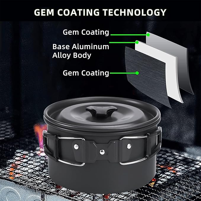 aiGear 3pcs Camping Cookware Mess Kit, Non-Stick Camping Pan Pot Kettle, Lightweight Aluminum, Collapsible Portable Camping Cooking Set for Outdoor Cooking Hiking Picnic