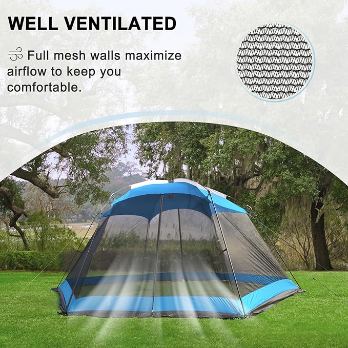 Hyper Venture Screen House 15x13 FT Mesh Canopy Tent Camping Gazebo Shelter for 8-10 People Outdoor Party Activities