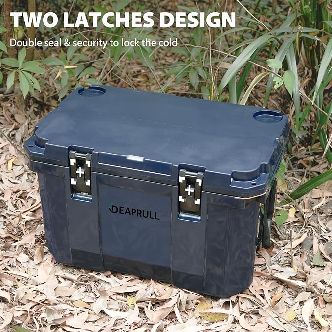 Hard Cooler, Insulated Ice Chest Box Holds Ice for More Days, Portable Cooler with Handle, Cup Holders, Double Latches for Camping Drink, Beach, Picnic, Fishing, Boat, Barbecue