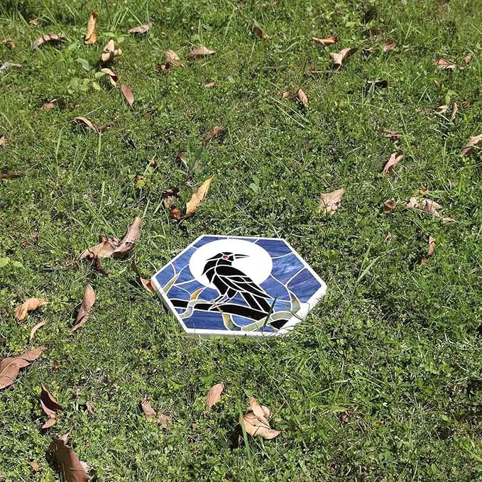 Bieye MSS004 Tiffany Style Stained Glass Mosaic Decorative Stepping Stone for Garden Decor (Raven, 13" Hexagonal)