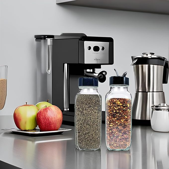 JARMING COLLECTIONS 16oz Glass French Square Spice Shakers with Lids – Large Seasoning Containers for Kitchen, Pantry, Herbs & Spices - Enhance Your Spice Storage – Made in USA