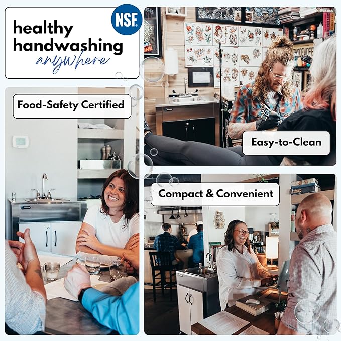 Ozark River Portable Sinks Elite PRO1, Free Standing Portable Concession Sink, Commercial Restaurant Portable Sink with Hot Water, Stainless Food Service Sink, Black Doors-Black Edges-Splashguard