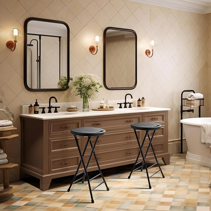 24-Inch Folding Stool with Handle, Folding Bar Stool with Non-Slip Feet,Folding Chair,Indoor and Outdoor Foldable Stool for Adults,500 lbs Capacity,Kitchen,Game Room(13"×11.5"×24")