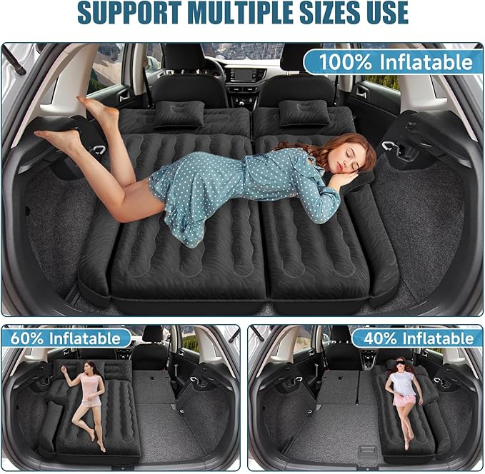 SUV Air Mattress Double-Sided Flocking Car Mattresses for Car Bed, Travel Camping Sleeping Bed with Air Pump 2 Pillows