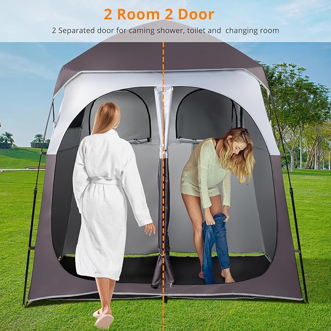 VINGLI 2 Room Shower Tent, 7.5 FT Instant Pop Up Shelter with Carrying Bag, Privacy Changing Room Tent,Perfect for Portable Toilet, Camping, Dressing, Outdoor Indoor, Easy Set Up