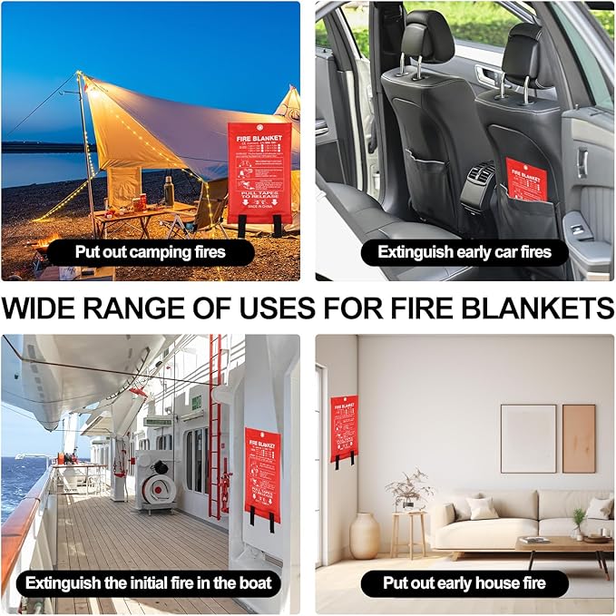 Home Emergency Fire Blankets 59“ x 59” Fiberglass Fire Blankets Essential Emergency Fire Blankets for Home and Kitchen 2 Packs