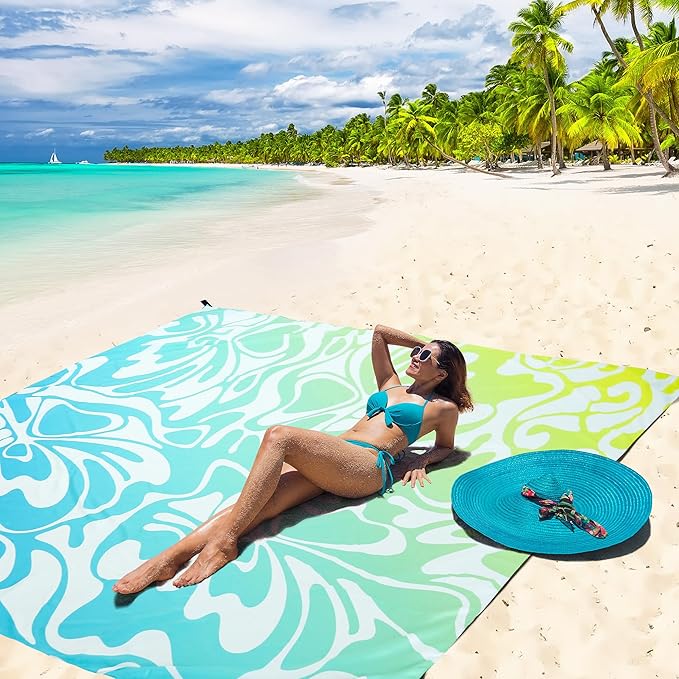 Beach Blanket Waterproof Sandproof Extra Large Beach Mat 79" X 83"/120"x108"for 1-8 Adults Quick Drying Durable Outdoor Picnic Mat for Beach Travel Camping Hiking