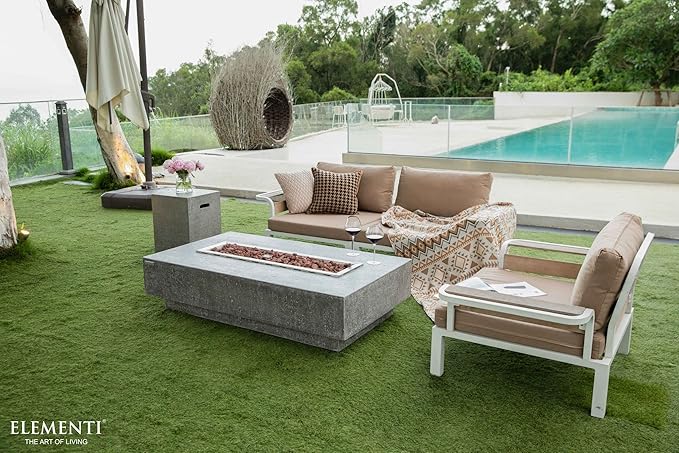 Elementi | Hampton Gas Fire Pit Cast Concrete 56" Rectangular Fire Table, Outdoor Fire Pit Electronic Ignition | Canvas Cover, Lava Rock Included | Light Gray (Propane Gas)