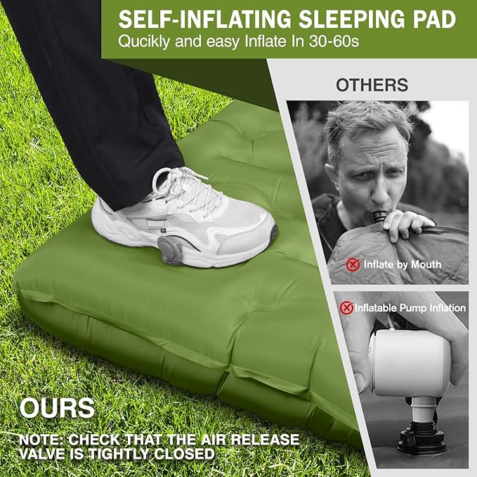 Sleeping Pad for Camping, 6" Extra Thick Camping Mat with Pillow Built-in Foot Pump, Ultra Comfortable Inflatable Sleeping Mat for Backpacking, Hiking, Camp Tent - Enjoy a Comfy Sleep
